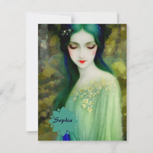 Carte Postale Élégant Imaginaire Portrait femme en vert et bleu