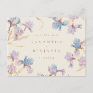 Carte Postale Elégant Iris Floral Wedding Enregistrer la date