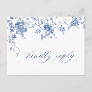 Carte Postale Elégant Jardin bleu Vintage RSVP Mariage
