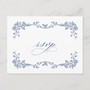 Carte Postale Elégant Jardin bleu Vintage RSVP Mariage