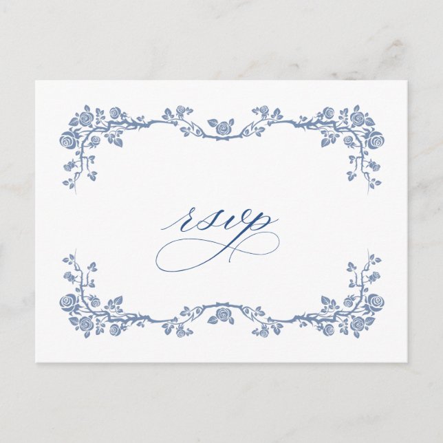 Carte Postale Elégant Jardin bleu Vintage RSVP Mariage (Devant)