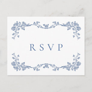 Carte Postale Elégant Jardin bleu Vintage RSVP Mariage