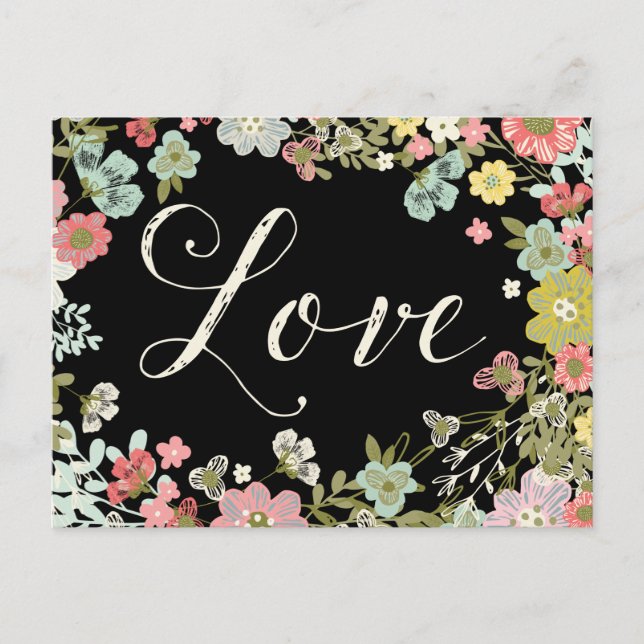 Carte Postale Elégant Jardin Floral Beau Love Script Art (Devant)