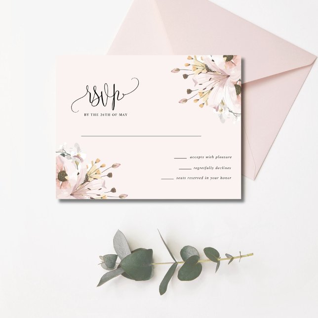 Carte Postale Elégant Jardin Floral Rose Mariage RSVP (Elegant Pink Floral Garden Wedding RSVP Postcard)