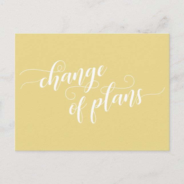 Carte Postale Élégant Jaune Changement de plans Reporté Mariage (Devant)