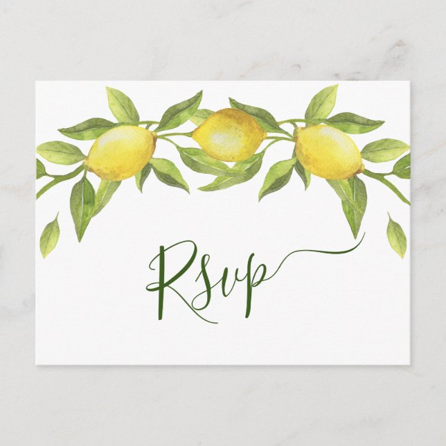 Carte Postale Elégant Lemons Aquarelle Verdure Mariage RSVP (Devant)