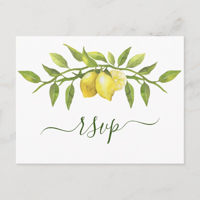 Carte Postale Elégant Lemons Aquarelle Verdure Mariage RSVP (Devant)