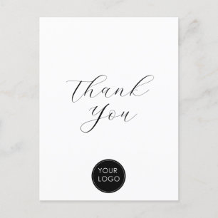Carte Postale Élégant Logo de Société Script Merci Blanc