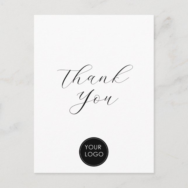 Carte Postale Élégant Logo de Société Script Merci Blanc (Devant)