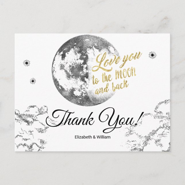 Carte Postale Élégant Lune Étoiles Croissant Mariage Merci (Devant)