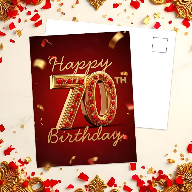 Carte Postale Élégant Luxueux Anniversaire des 70 ans Rouge et O (Créateur téléchargé)