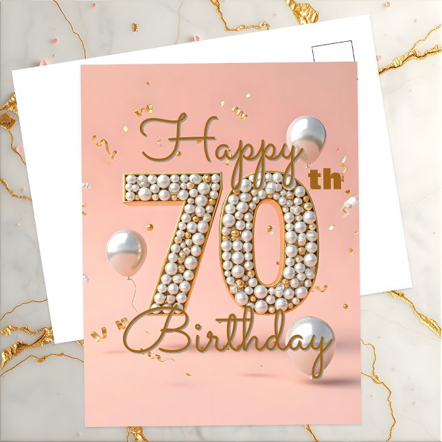 Carte Postale Elégant Luxueux Rose Pâle et Or 70ème Anniversaire (Créateur téléchargé)