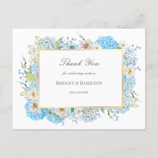 Carte Postale Elégant Mariage bleu Hydrangea Merci