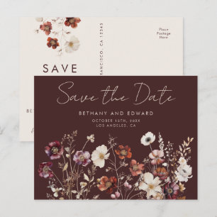 Carte Postale Élégant Mariage d'Automne Enregistrez la Date