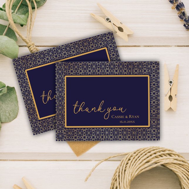 Carte Postale Elégant Mariage de design Gold de la Royal Navy (Elegant Royal Navy Gold Design Wedding Thank you Postcard)