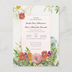 Carte Postale Élégant mariage de jardin de fleurs sauvages aquar