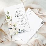 Carte Postale Élégant Mariage de roses blanches et d'hydrangées<br><div class="desc">Avec un modèle de couleur neutre populaire, ce design de faire-part de mariage est commodément fourni sur une carte postale pour l'envoi économique. La carte magnétique présente un bouquet en cascade de fleurs d'aquarelles blanches avec une verdure en pente. Les fleurs comprennent des roses, des hydrangées et des fleurs mixtes...</div>