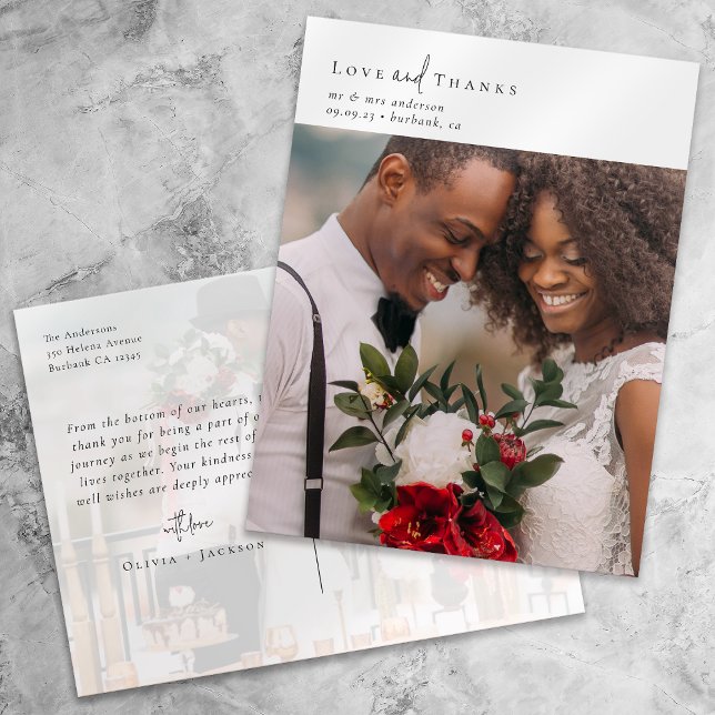 Carte Postale Élégant Mariage de script chic Merci photo (Créateur téléchargé)