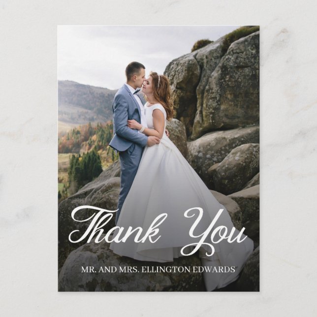 Carte Postale Élégant Mariage de script Merci 2 photo (Devant)