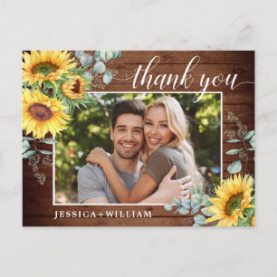 Carte Postale Élégant Mariage de tournesol Merci floral