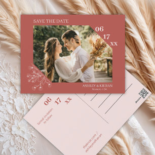 Carte Postale Élégant mariage floral Boho Enregistrer la date