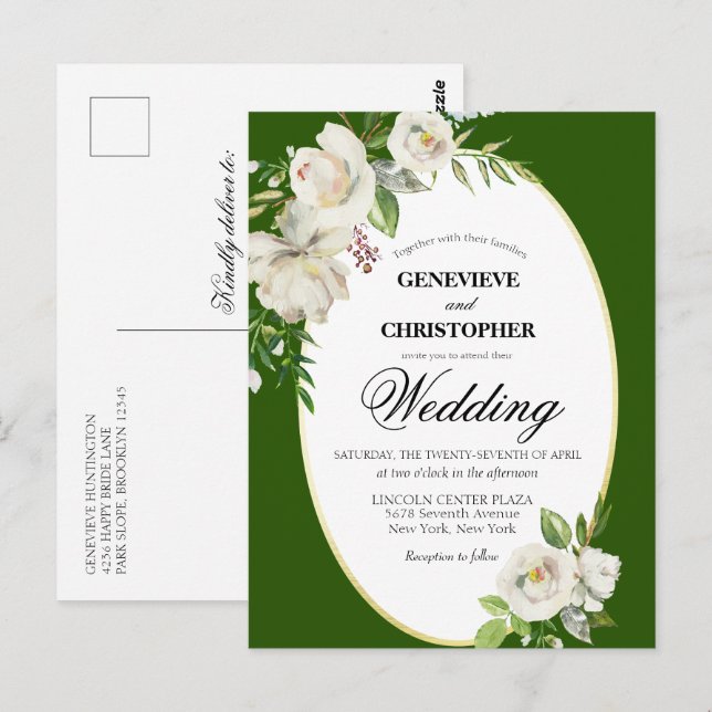Carte Postale Élégant Mariage floral Emerald Green Boho (Devant / Derrière)