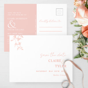 Carte Postale Élégant Mariage Minimal, Rose Vive Enregistrer La