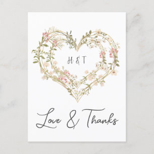 Carte Postale Élégant Mariage or rose Merci Fleur sauvage