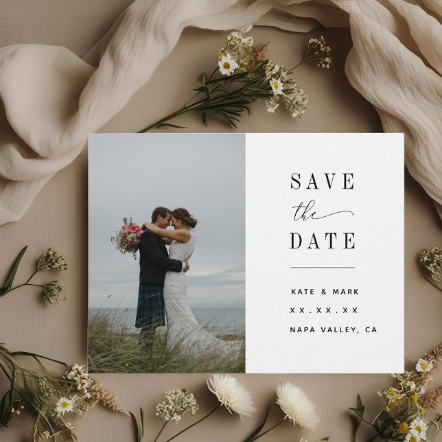 Carte Postale Élégant mariage photo blanche Enregistrer la date (Créateur téléchargé)