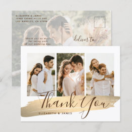 Carte Postale Elégant Mariage photo or Merci
