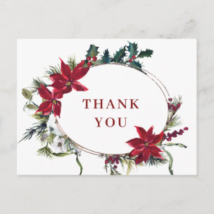 Carte Postale Elégant Mariage Poinsettia Merci aquarelle