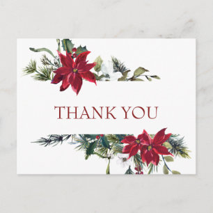 Carte Postale Elégant Mariage Poinsettia Merci aquarelle