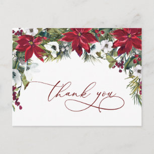 Carte Postale Elégant Mariage Poinsettia Merci aquarelle