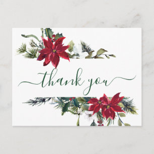 Carte Postale Elégant Mariage Poinsettia Merci aquarelle