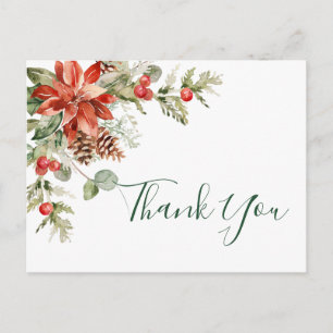 Carte Postale Elégant Mariage Poinsettia Merci aquarelle