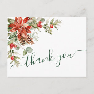 Carte Postale Elégant Mariage Poinsettia Merci aquarelle