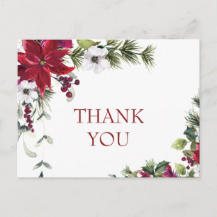 Carte Postale Elégant Mariage Poinsettia Merci aquarelle
