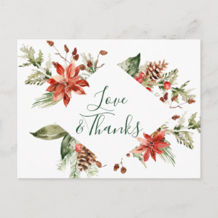 Carte Postale Elégant Mariage Poinsettia Merci aquarelle