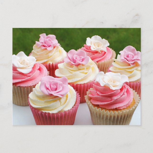 Carte Postale Élégant Mariage Rose Cupcakes (Devant)