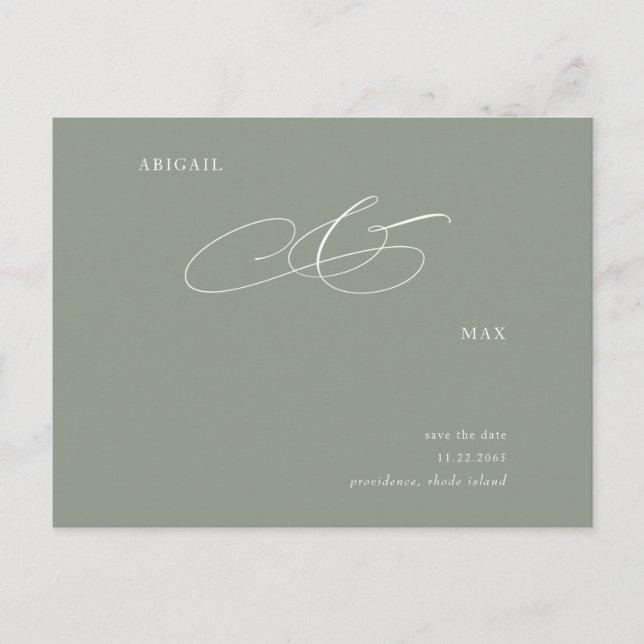 Carte Postale Élégant mariage Sage Enregistrer le Faire-part Dat (Devant)