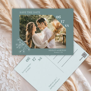 Carte Postale Élégant mariage Turquoise floral Enregistrer la da