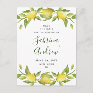 Carte Postale Élégant Mariage Verdoyant Citrons Enregistrer La D