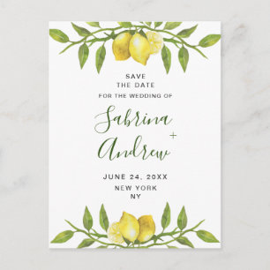 Carte Postale Élégant Mariage Verdoyant Citrons Enregistrer La D