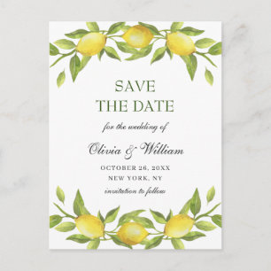 Carte Postale Élégant Mariage Verdoyant Citrons Enregistrer La D
