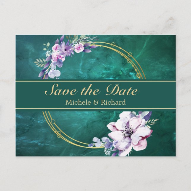 Carte Postale Élégant Mariage vert (Devant)