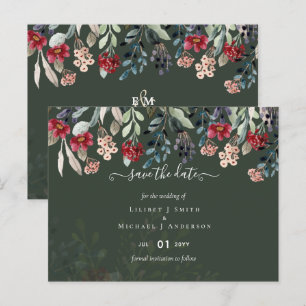 Carte Postale Élégant Mariage vert Bourgogne bleu floral