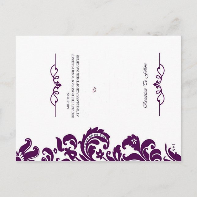 Carte Postale Elégant Mariage Violet Invitation Et RSVP (Devant)