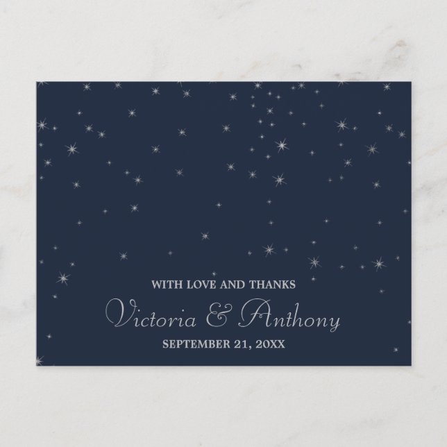 Carte Postale Elégant Marine & Argent Falling Stars Mariage Merc (Devant)
