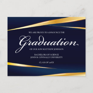 Carte Postale Elégant Marine Bleu Or Géométrique Graduation Form