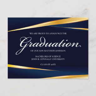 Carte Postale Elégant Marine Bleu Or Géométrique Graduation Form